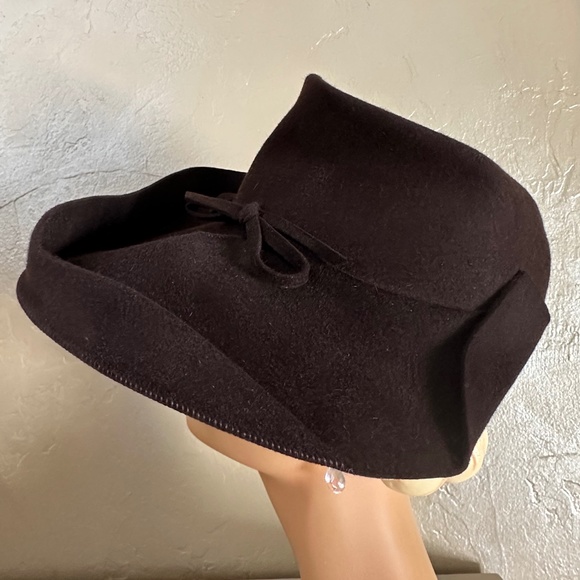 ENCHANTING 1940\'s CHOCOLATE BROWN FELT WIDE BRIM HAT main image 6